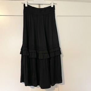 Current Air Pleated Tiered Maxi Skirt with Ruffle and Embroidery Detail (XS)